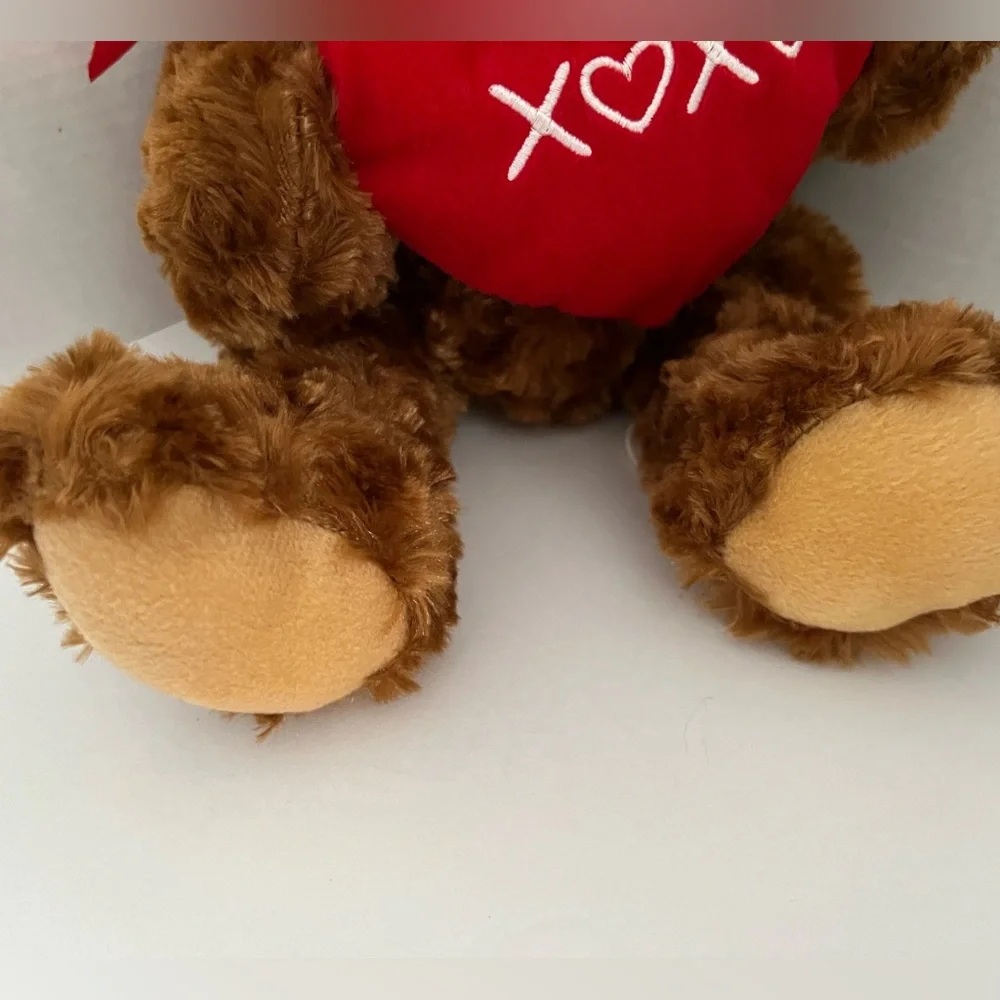 Unbranded Brown Shaggy Bear Plush Red Heart XOXO Print Red Bow